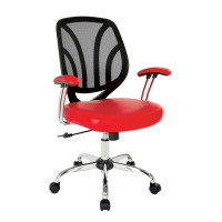 OSP Home Furnishings EM69203C-U9 Screen Back Chair with Chrome Padded Arms and Dual Wheel Carpet Casters in Red Faux Leather